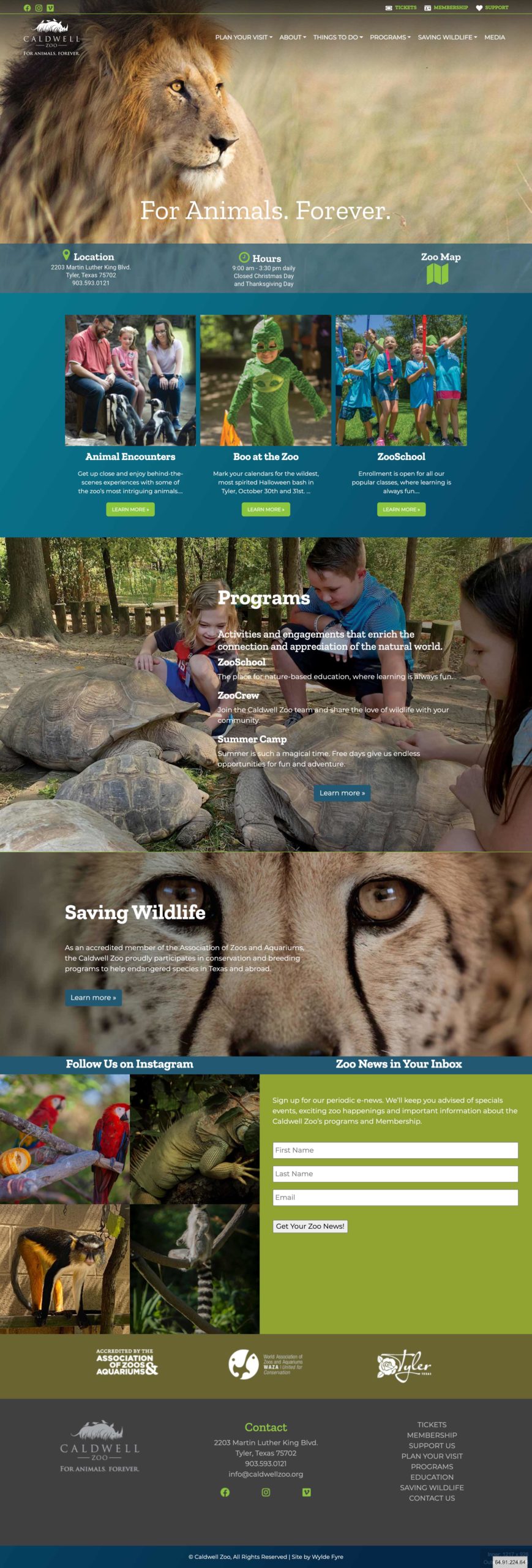Caldwell Zoo Website Screen